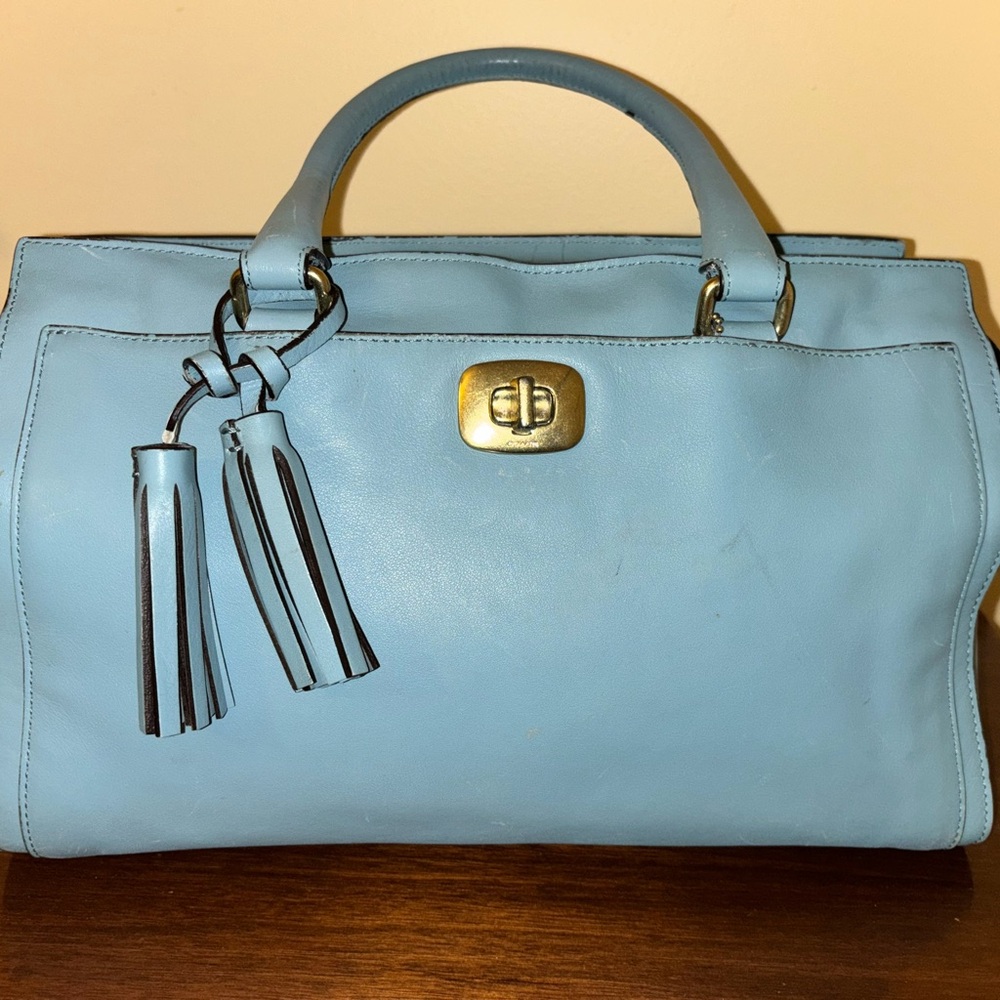 Coach Classic Chelsea Robin Egg Blue Satchel with Tassels in good used condition